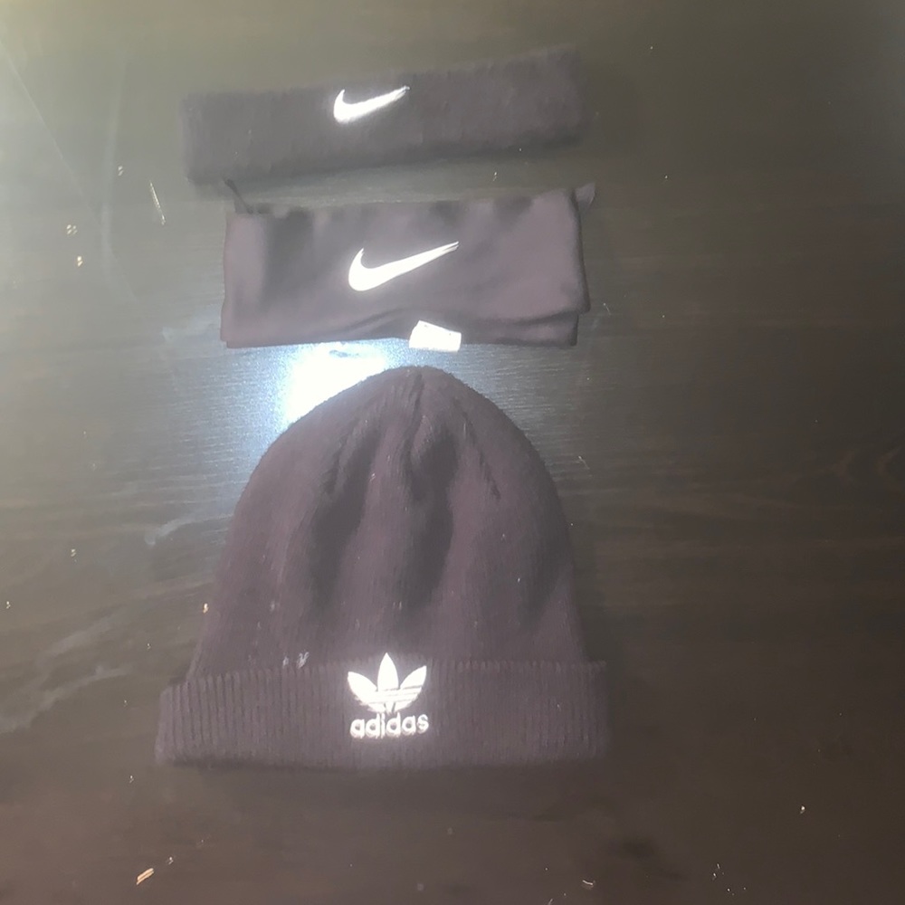 2 Nike headbands and 1 adidas winter hat